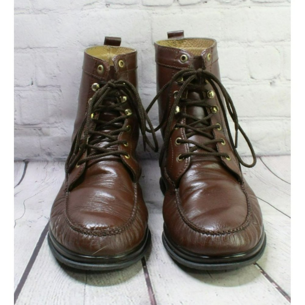 Hitchcock Brown Leather Lace Up Handsewn Casual Ankle Boots Size 10.5 - Picture 4 of 9